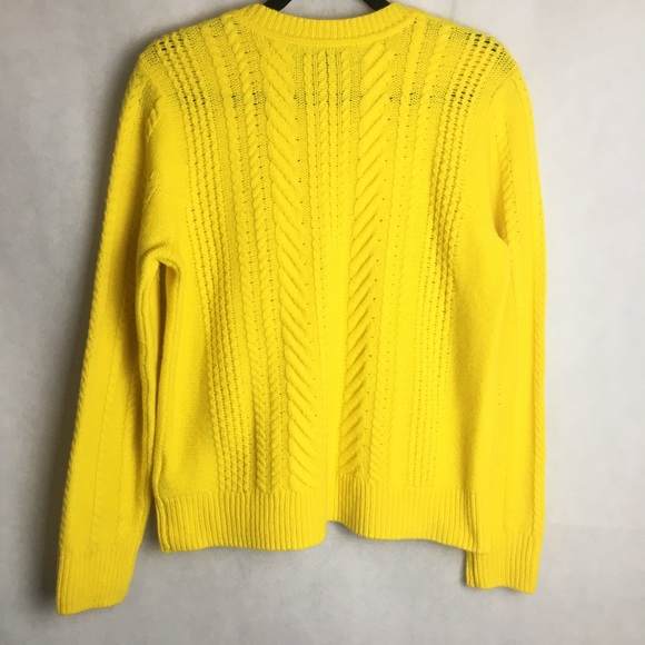 🔥J. Crew 100% Wool cable-knit sweater yellow. L - Picture 2 of 8